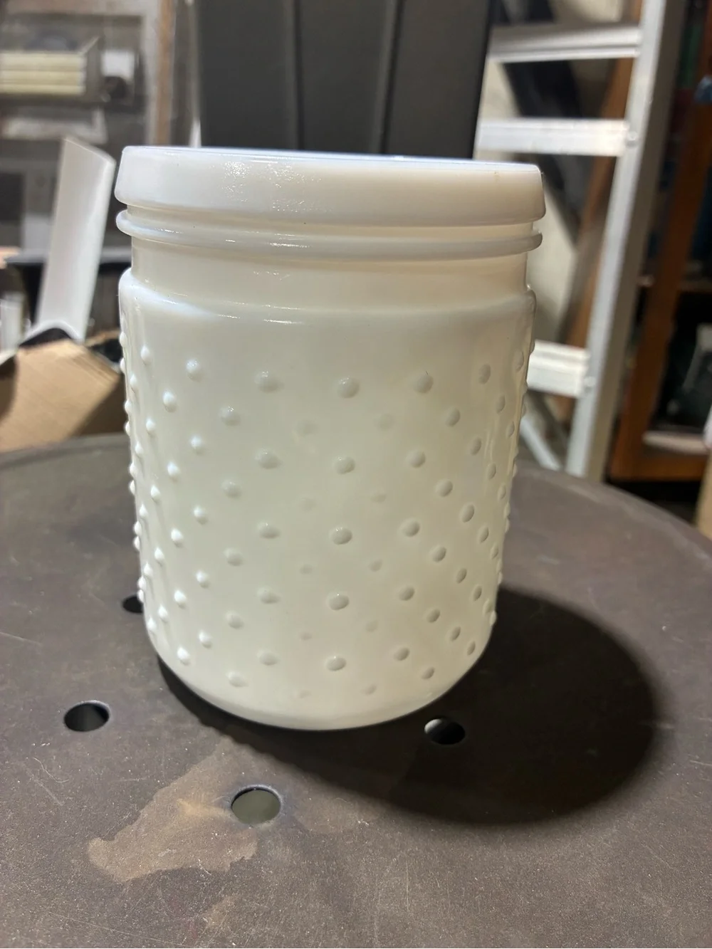 Vintage white milk glass hobnail jar